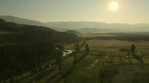 Aerial View. Flying over the Mountains and Forest Valley. Altai, Siberia. Stock Footage 32940224
