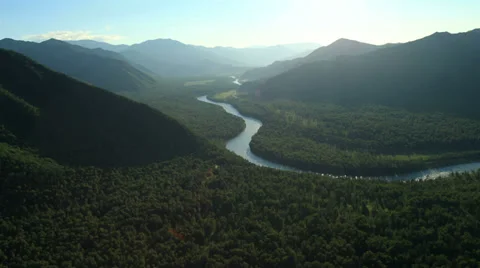Aerial View. Flying over the Mountains and Forest Valley. Altai, Siberia. Stock Footage 34356940