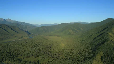 Aerial View. Flying over the Mountains and Forest Valley. Altai, Siberia. Stock Footage 34356970