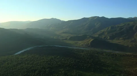Aerial View. Flying over the Mountains and Forest Valley. Altai, Siberia. Stock Footage 34374862