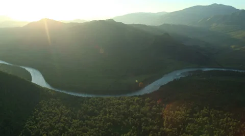 Aerial View. Flying over the Mountains and Forest Valley. Altai, Siberia. Stock Footage 34375068