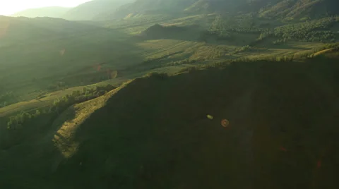 Aerial View. Flying over the Mountains and Forest Valley. Altai, Siberia. Stock Footage 34375167