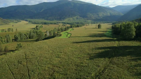 Aerial View. Flying over the Mountains and Forest Valley. Altai, Siberia. 34457116