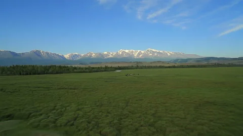 Aerial View. Flying over the Mountains and Forest Valley. Altai, Siberia. Stock Footage 53015885