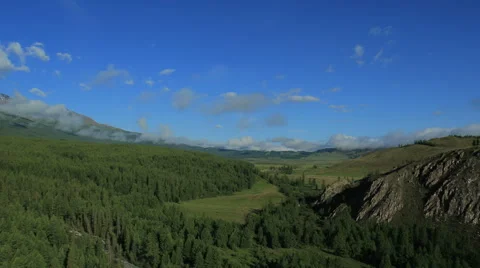 Aerial View. Flying over the Mountains and Forest Valley. Altai, Siberia. Stock Footage 53104187