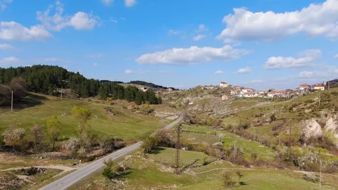 Aerial view flying over old forest road . Stock Footage
