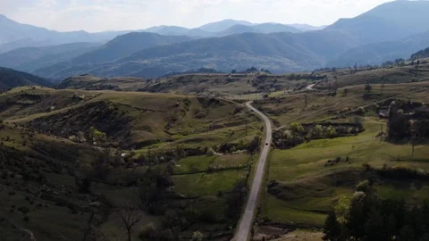 Aerial view flying over old forest road . Stock Footage 107045900