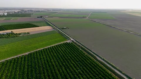 Aerial view flying over patchwork of agricultural fields in Andalusia Stock-Footage 336034495