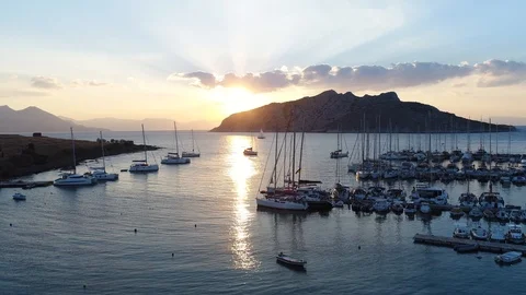 Aerial view. Flying over. Perdika harbor on Egina island in Greece. 스톡 동영상 98197385