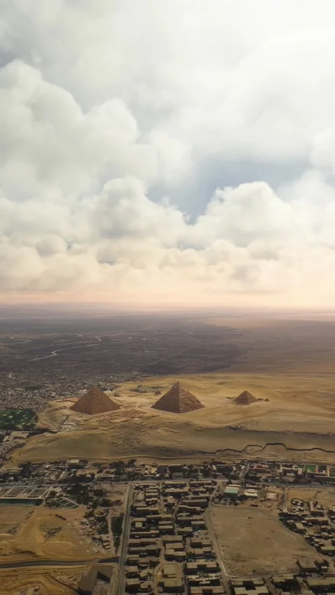 Aerial view flying over the Pyramids of Giza. Cairo. Egypt Stock Footage 282083109