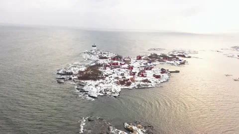 Aerial view flying over remote populated island at the east coast of Sweden Stock Footage 151228448