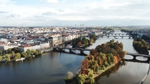 Aerial view flying over River Vltava Stock Footage 124970025