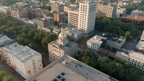 Aerial view flying over Savannah, Georgia, USA Stock Footage 212418924