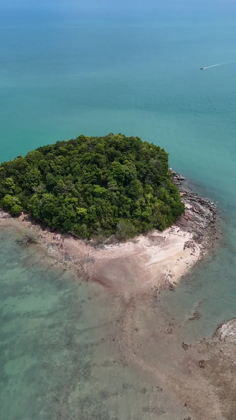 Aerial View Flying Over Small Tropical Island Paradise in Koh Lanta, Thailand Stock Footage 335950113