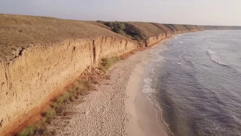 Aerial view, flying over the steep coast of the Black sea Stockbeeldmateriaal 84177428