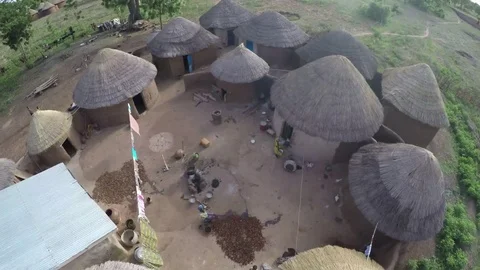Aerial view - Flying over traditional African huts, Ghana Stock Footage 83603530