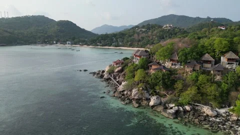 Aerial View Flying Over Tropical Island Coastline in Koh Tao, Thailand Stock Footage 335583099