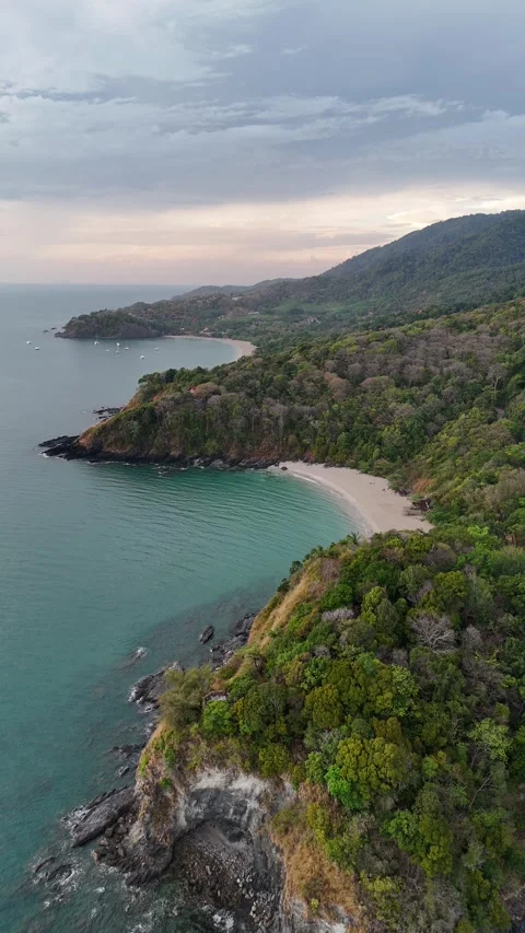 Aerial View Flying Over Tropical Secluded Beach Coastline in Koh Lanta, Thailand Stock Footage 336007690