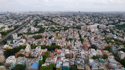Aerial view flying over a vast, densely populated urban residential area in.. Video stock 339127748