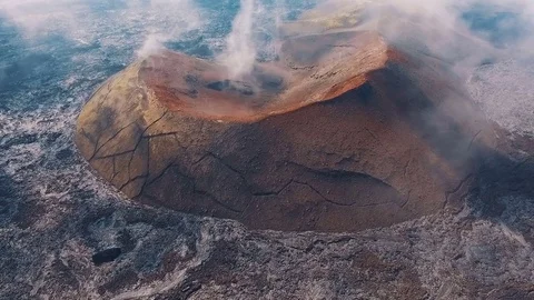 Aerial View. Flying over the volcano. Red krator volcano Stock Footage 72996903
