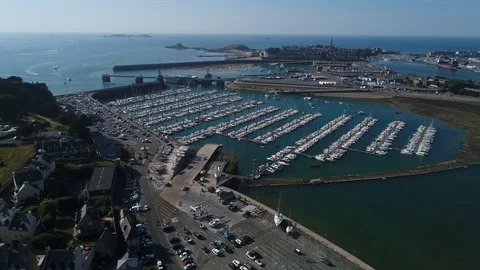 Aerial view. Flying over the yacht Marina and the sea port of Saint-Malo, France 動画素材 122720853