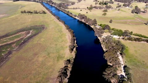 Aerial View Flying of River and Farm Land Stock Footage 99018164