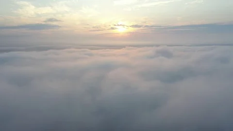 Aerial view flying to Sunrise with sea of clouds in Chiangmai, Thailand. Stock Footage