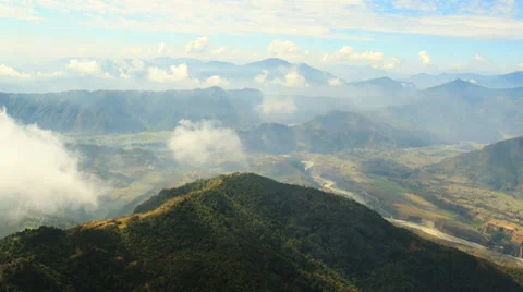 Aerial View: Flying through clouds over the mountains, Pokhara Valley, Nepal. Stock Footage 37564141