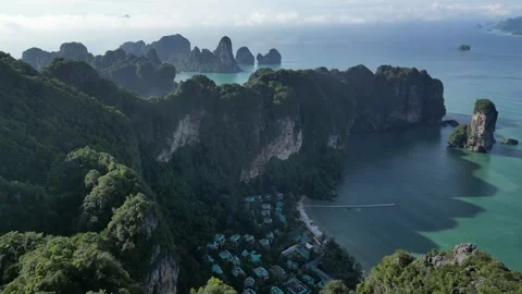 Aerial View Flying Through Clouds Over Krabi, Ao Nang, Thailand Tropical Islands Stock Footage 334728170
