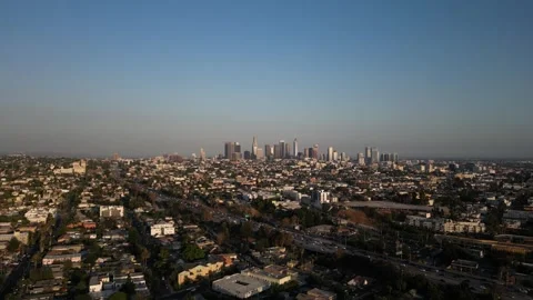 Aerial View Flying Toward Los Angeles over the 101 Freeway Traffic Stock Footage 263779609
