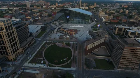 Aerial View - Flying toward US Bank Stadium Stock Footage 100141691