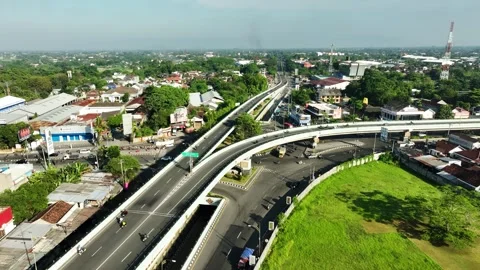 Aerial View of Flyover or Overpass in Yogyakarta City, Indonesia Stock Footage 242389683