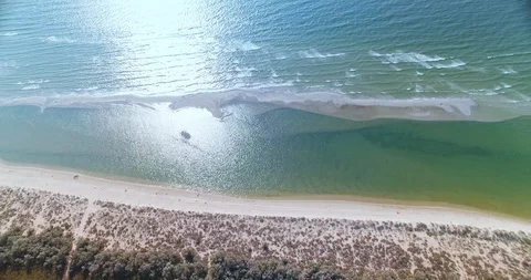 Aerial view of foaming waves at the sand bar, Black Sea Stock Footage 104320446