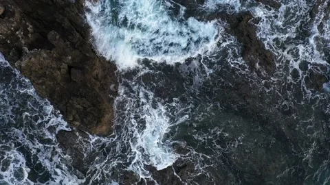 Aerial view of foamy splashing waves on ... | Stock Video | Pond5
