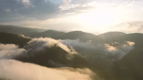Aerial view of fog in the forest in Bulgaria. Stock Footage 125845853