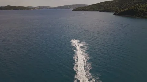 Aerial View Following Jet Ski Across the Ionian Sea in Lefkada, Greece Stock-Footage 336516853