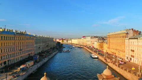 Aerial view of the Fontanka river in Saint Petersburg at sunset Stock Footage 337009382