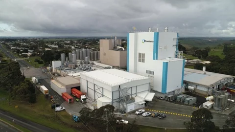 Aerial view of Fonterra milk processing factory, Cobden, Victoria, Australia. Stock Footage 93096965