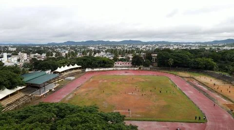 Aerial view of football field / stadium Stock Photos