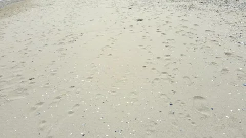 Aerial view of footprints on the beach Stock Footage 246420553