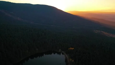 Aerial view of the forest and bright landscape of Golcuk National Park during Stock Footage 255346111