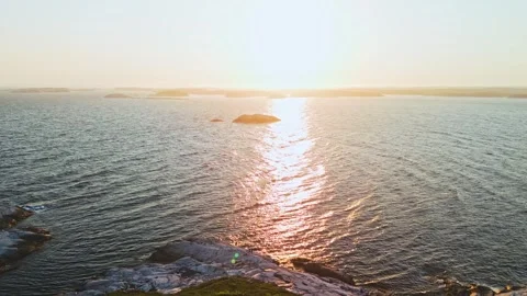 Aerial view Forest and Ocean Sunset - Nova Scotia, Canada Stock Footage 280197048
