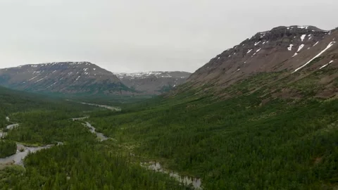 Aerial view of the forest and river at Putorana plateau Stock Footage 170005599