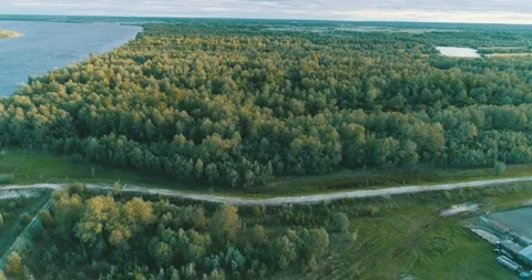 Aerial view of the forest and river. Flight over the country Stock Footage 196318853