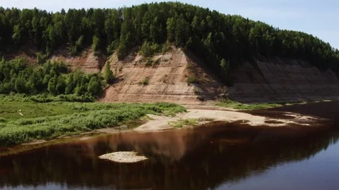Aerial view of forest and steep coast river in summer. Stock Footage 72468897