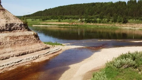Aerial view of forest and steep coast river in summer. Stock Footage 72468904