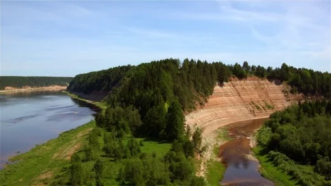 Aerial view of forest and steep coast river in summer. Stock Footage 72469042