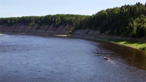 Aerial view of forest and steep coast river in summer. Stock Footage 72469170
