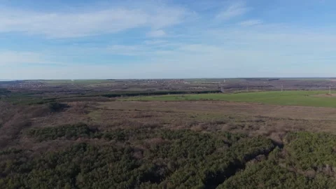 Aerial View of Forest Border and Open Fields in Early Spring Stock Footage 324889711