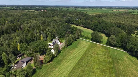 Aerial View of Forest Canopy and Meadow in Bremen Germany Stock Footage 340891269